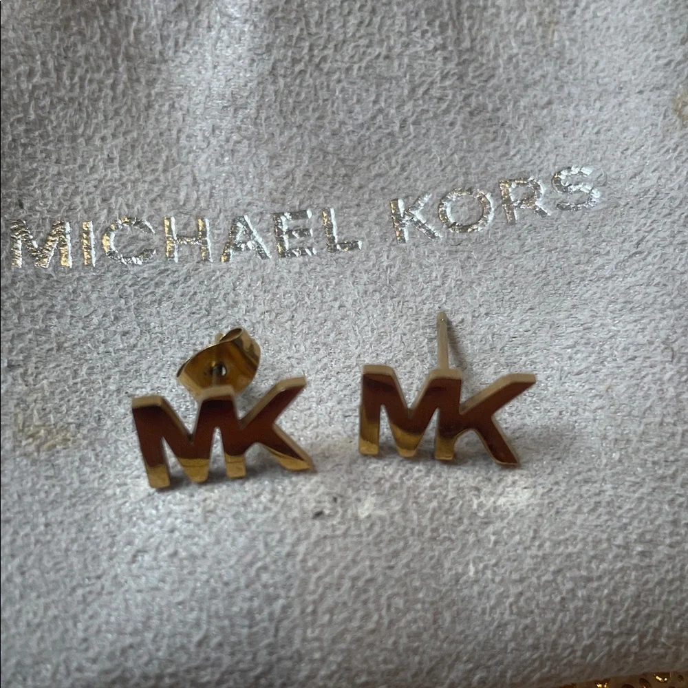Michael Kors Gold Logo Stud Earrings - Picture 3 of 6